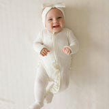 Coconut Pointelle Footie Ruffled Zippered One Piece