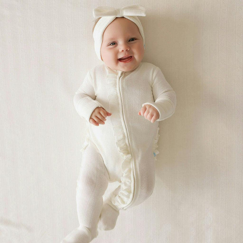 Coconut Pointelle Footie Ruffled Zippered One Piece