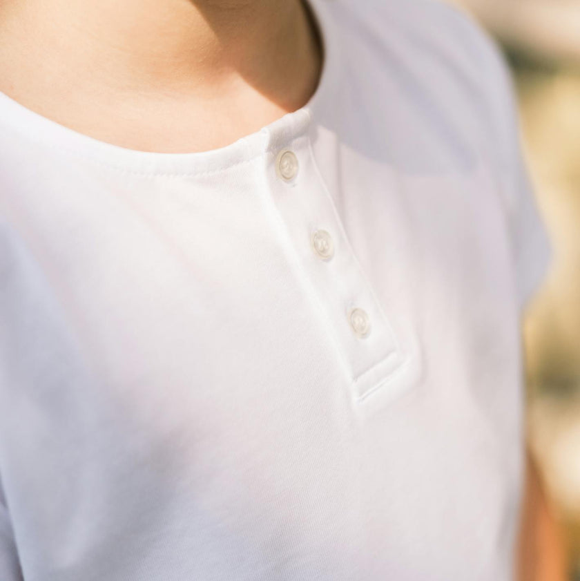 unisex white short sleeve henley