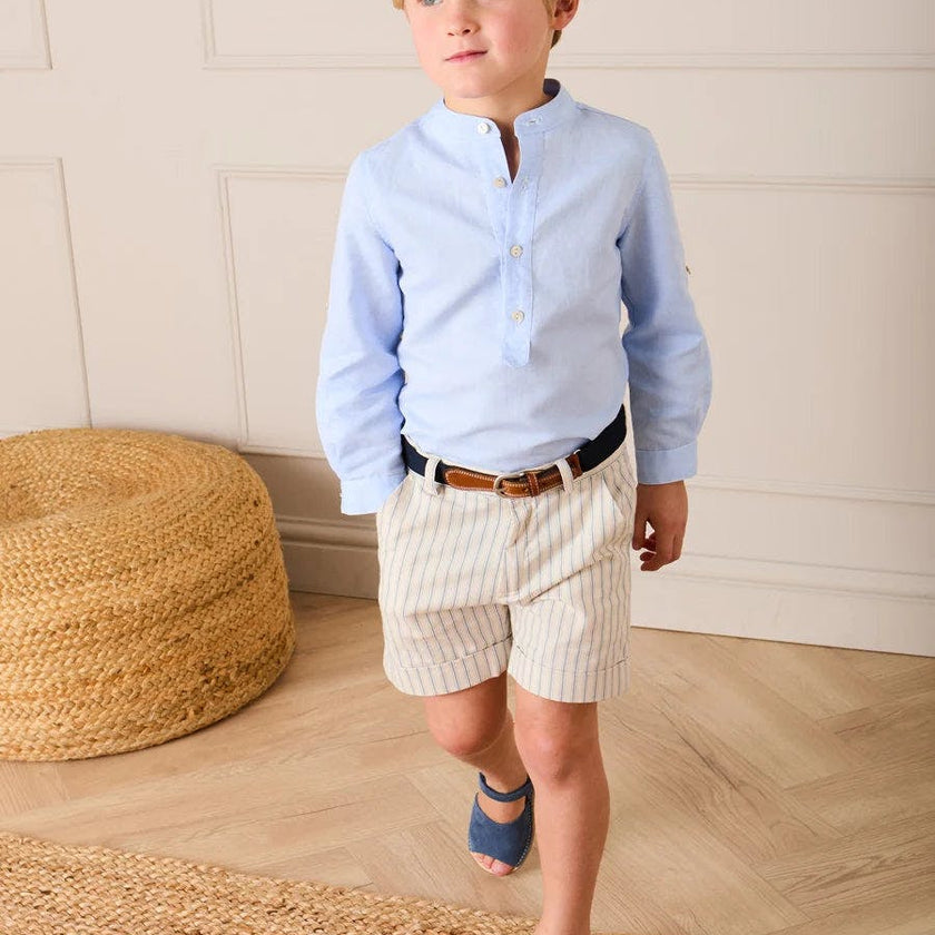 Mao Collar Linen Blend Shirt in Blue (18mths- 10yrs)
