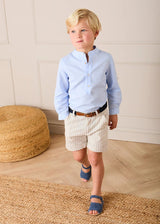 Mao Collar Linen Blend Shirt in Blue (18mths- 10yrs)