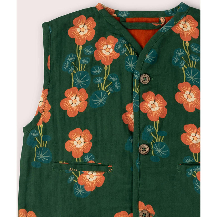 Orange Blooms Spring Gilet, Green