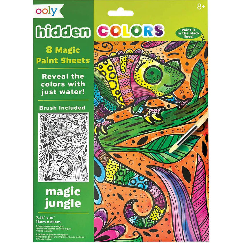 Hidden Colors Magic Paint Sheets - Magic Jungle - 8 Sheets 1 Brush