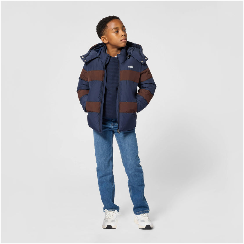 Navy Color-Block Puffer Jacket