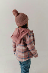 Kids Hooded Shacket in Pink Blue Plaid