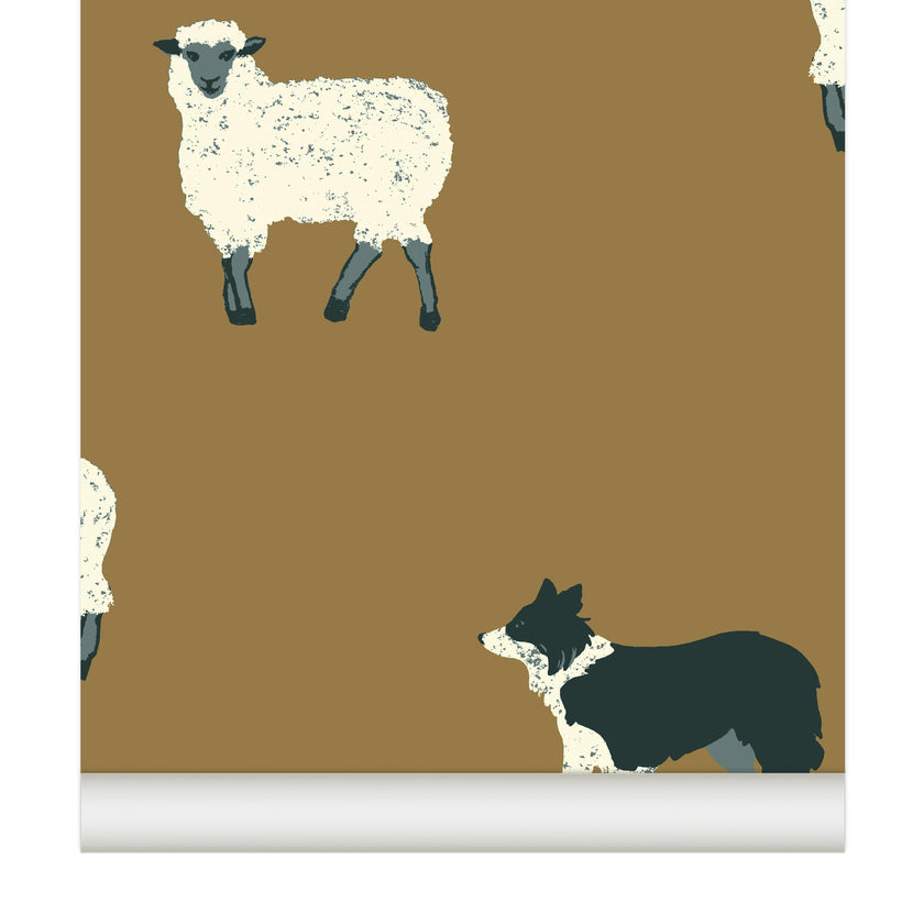 Wallpaper Moutons color Ocre
