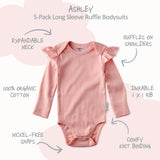 ASHLEY 5-Pack Long Sleeve Ruffle Bodysuits