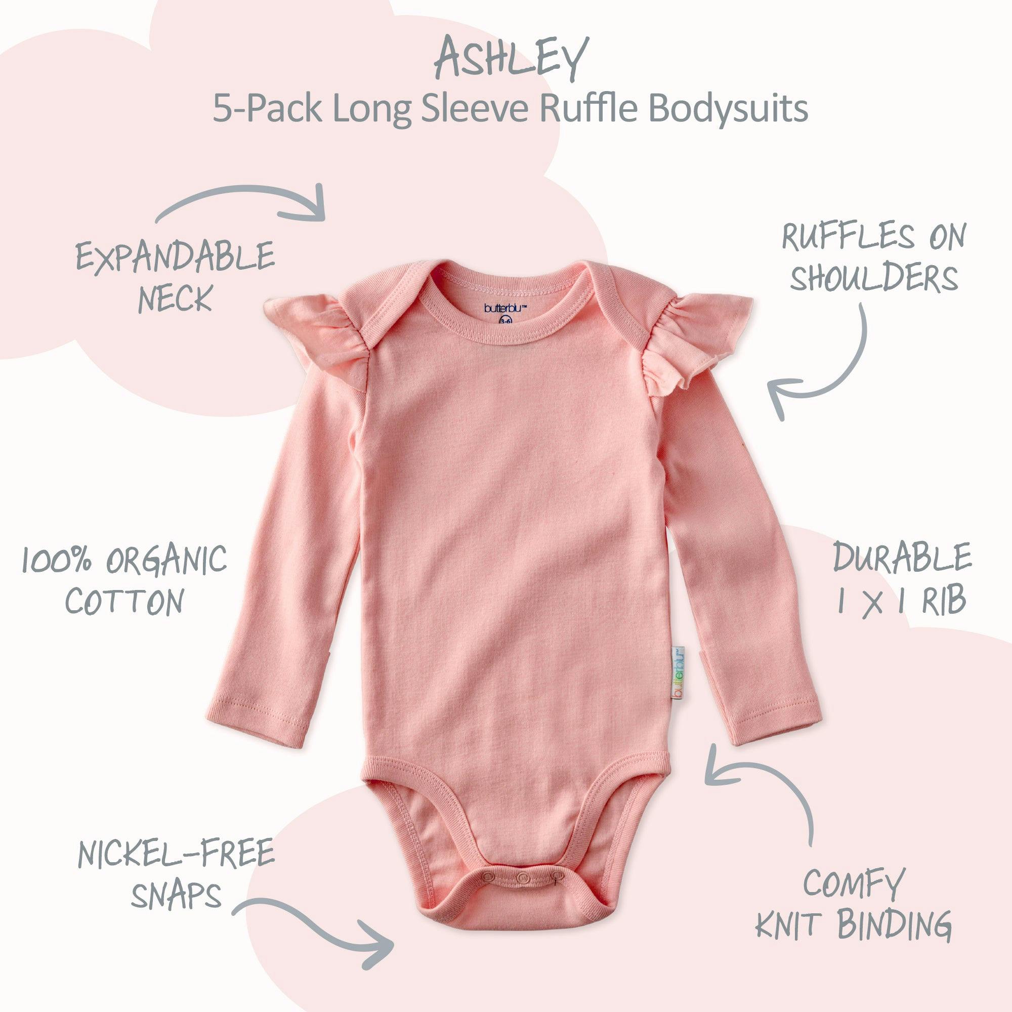 ASHLEY 5-Pack Long Sleeve Ruffle Bodysuits