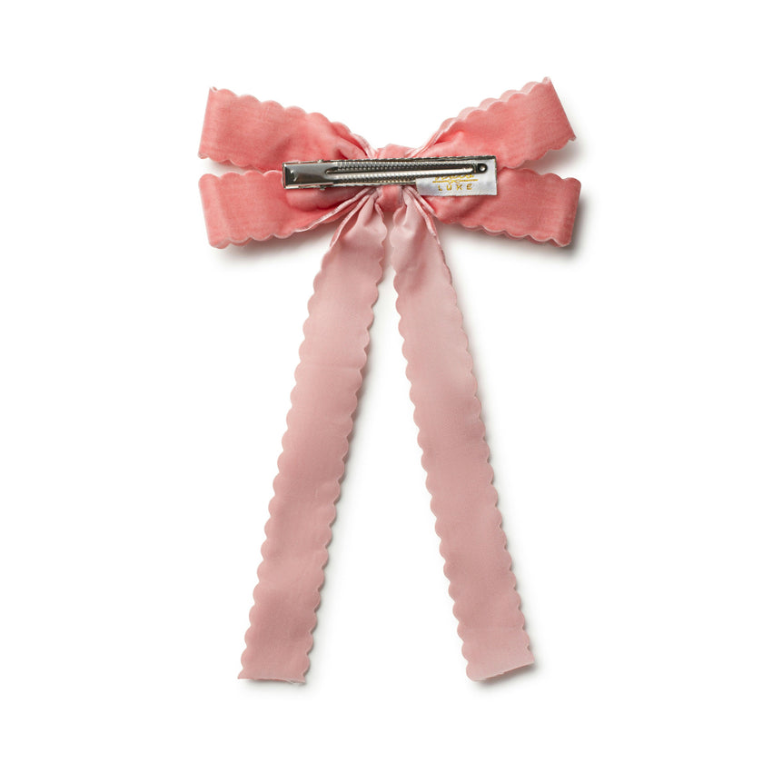 Halo Luxe Opaline Velvet Scalloped Long Tail Clip - Pink