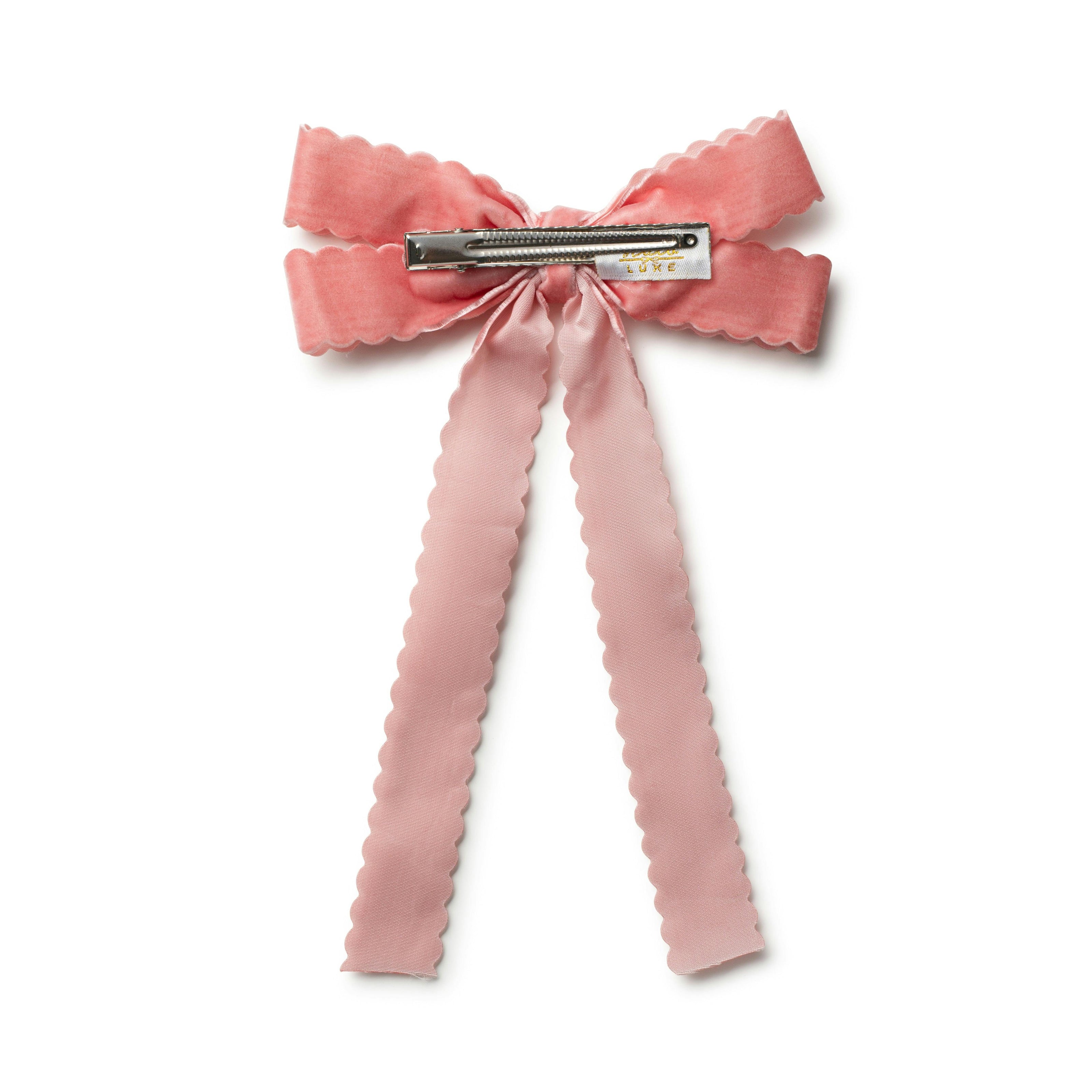 Halo Luxe Opaline Velvet Scalloped Long Tail Clip - Pink