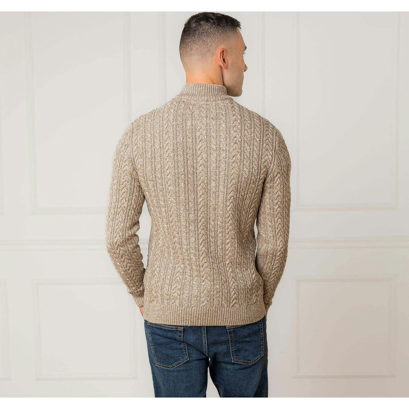 Men's Organic Half Zip Cable Pullover Sweater, Brown