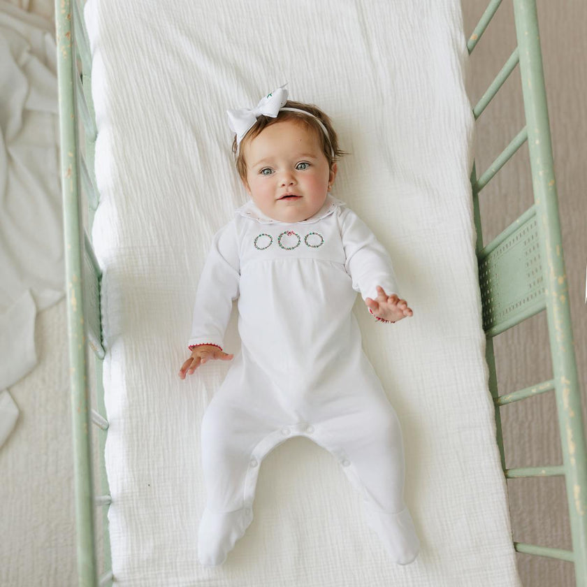 Girls Holiday Wreath Cotton Romper