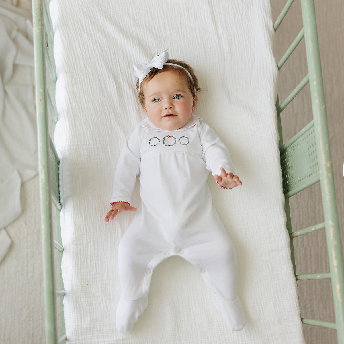 Girls Holiday Wreath Cotton Romper