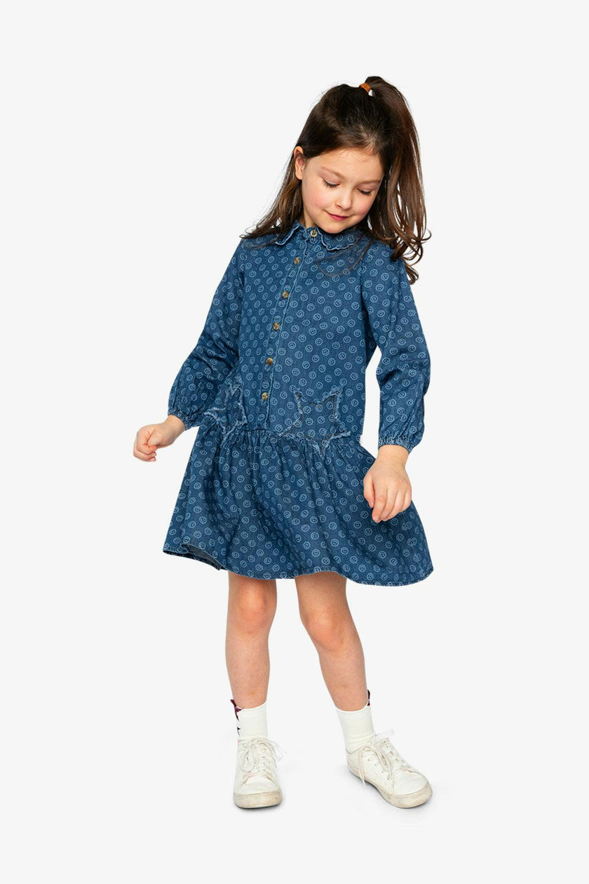 Shirt Dress Blue Smiley Print