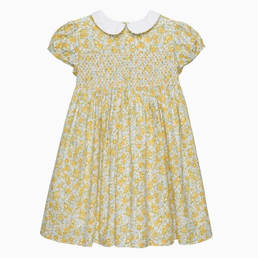 Rosie Smocked Dress in Yellow Rose Floral