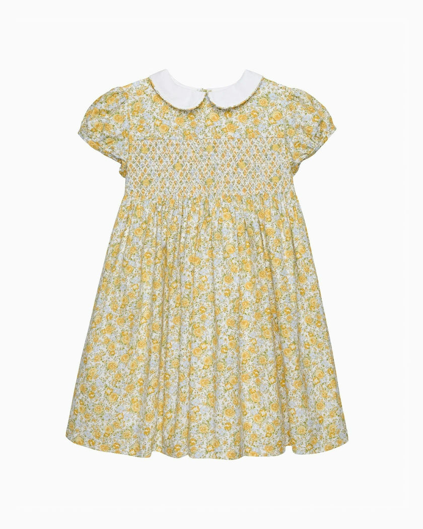 Rosie Smocked Dress in Yellow Rose Floral