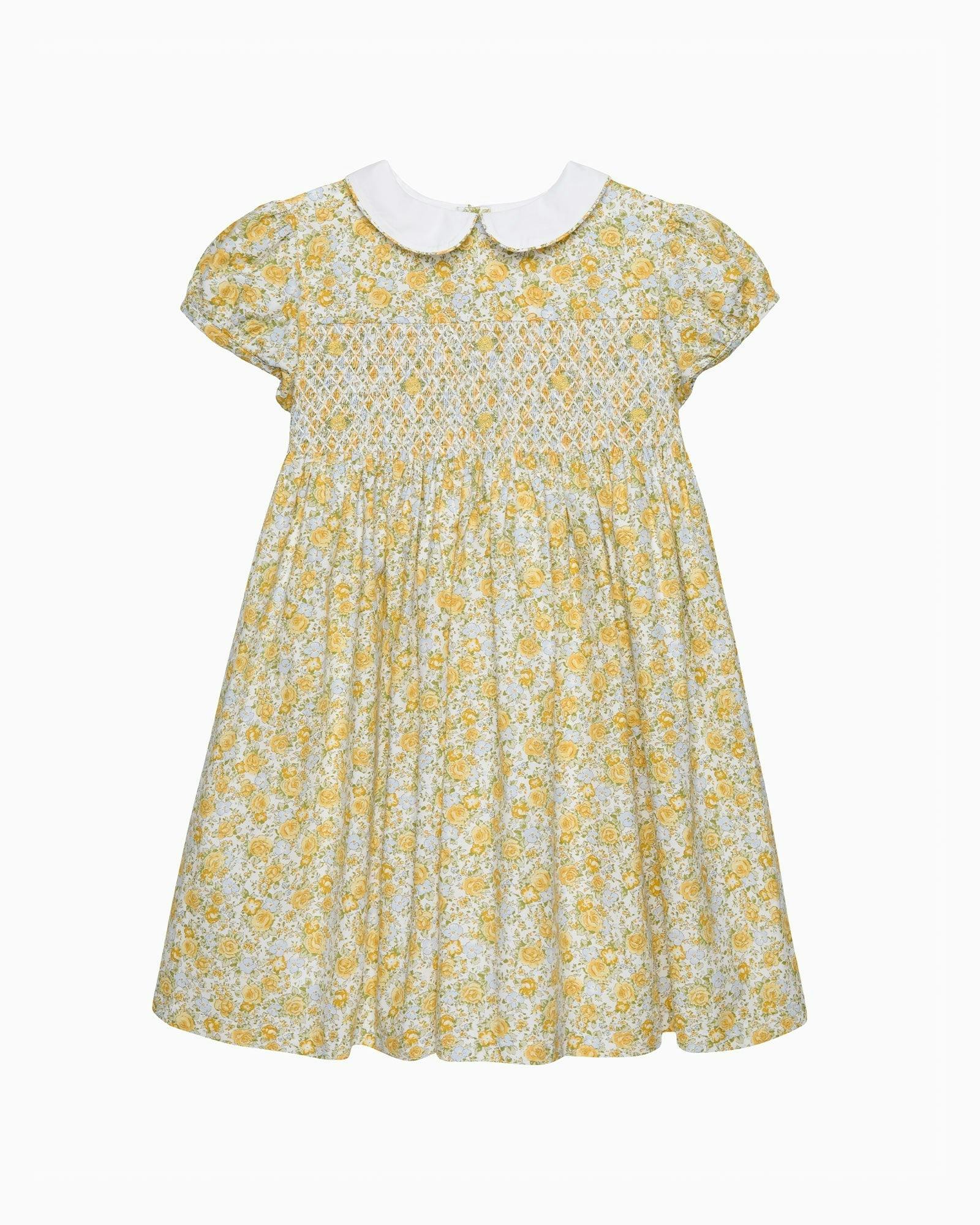 Rosie Smocked Dress in Yellow Rose Floral