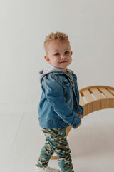 Boys Hooded Denim Jacket in Mid Blue Wash