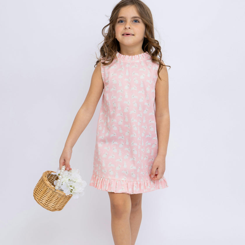 Pink Bunnies Shift Dress with Back Bow