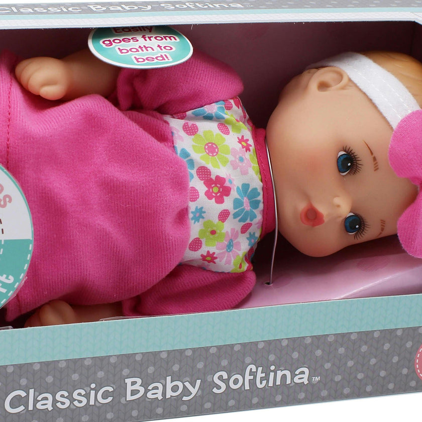 Goldberger Doll Baby's First 11" Classic Softina with Pink & Foral Jumper & Headband