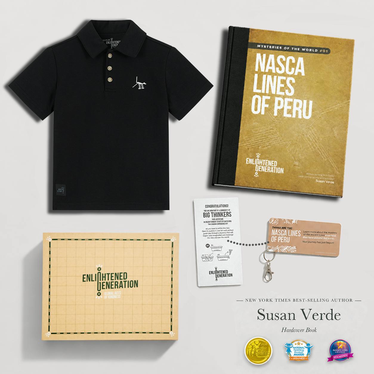 Nasca Gift Box with Curious Dog Embroidered Kids Polo, Book, and Activities
