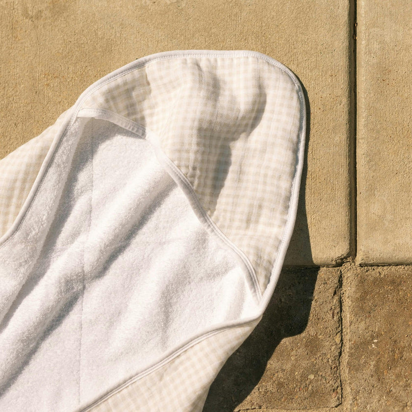 Infant Hooded Towel - Tan Gingham
