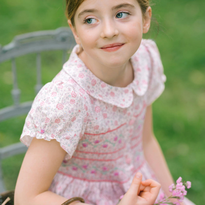Violette Pink Floral Short Puff Smocked Dress