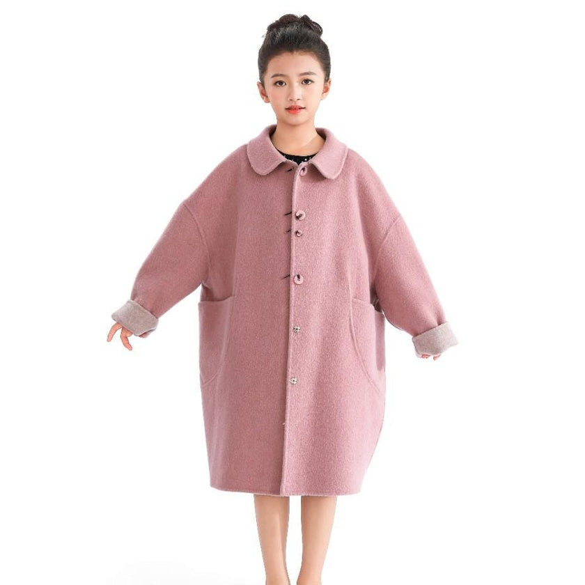 Pink Wool Coat with Peter Pan Collar