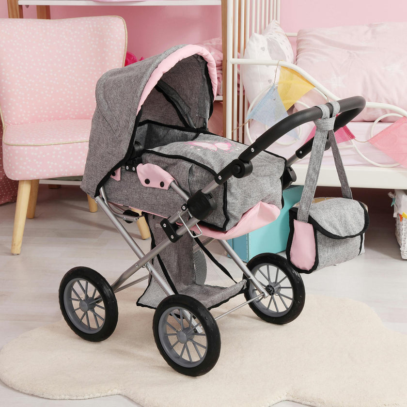 Bayer Design Dolls: Pram City Star - Grey, Pink, Butterfly