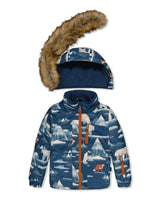 Two Piece Play Snowsuit Blue Bear Print With Rust Pants