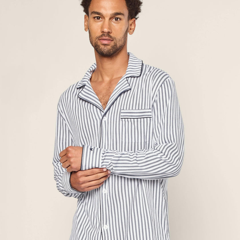 Men's Pima Pajama Set in Navy French Ticking