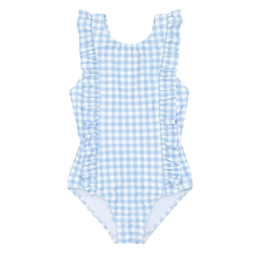Girls Oasis Blue Gingham Ruffle One Piece