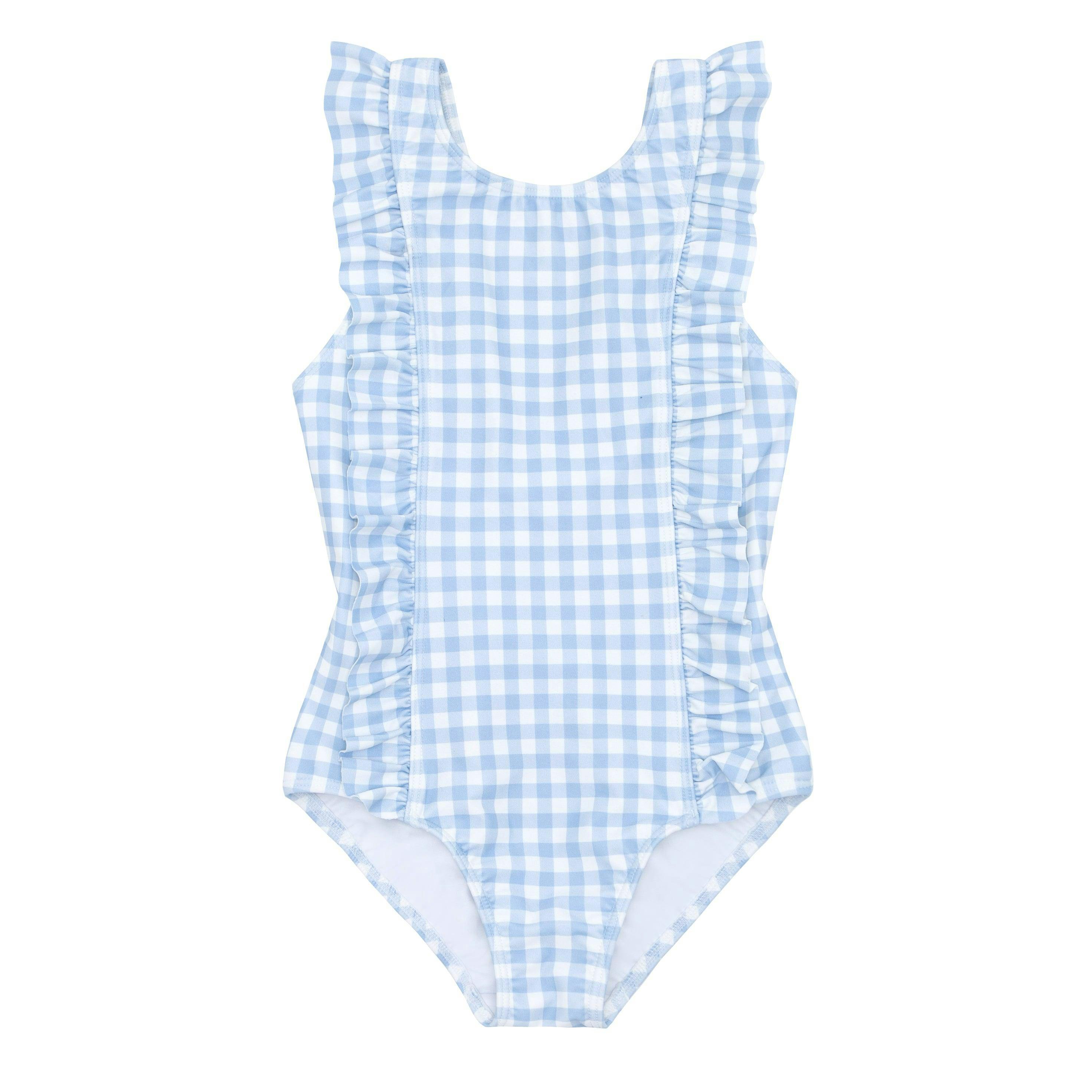 Girls Oasis Blue Gingham Ruffle One Piece