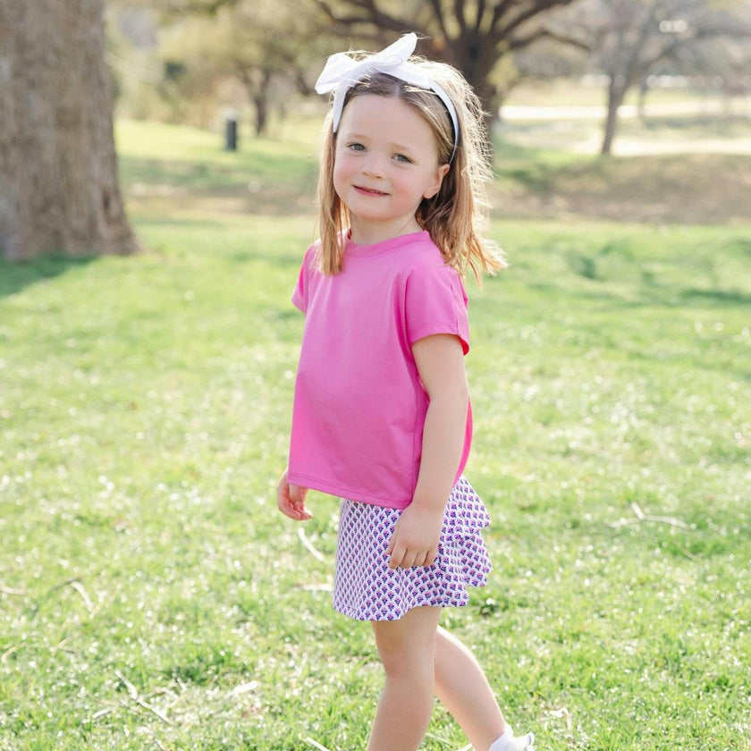 Margot Girls' Performance Skirt by LH Sport - Boho Flora Hot Pink Navy