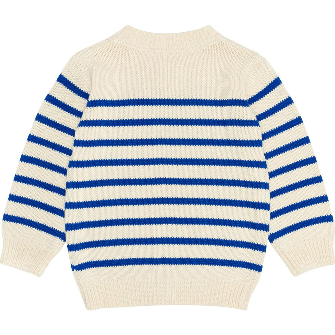 Unisex Cream And Blue Stripe Knit Cardigan