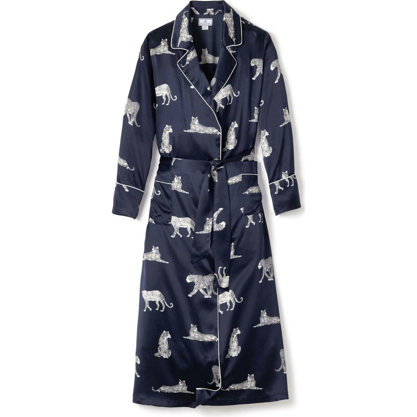 Women's Silk Long Robe in Panthère de Nuit