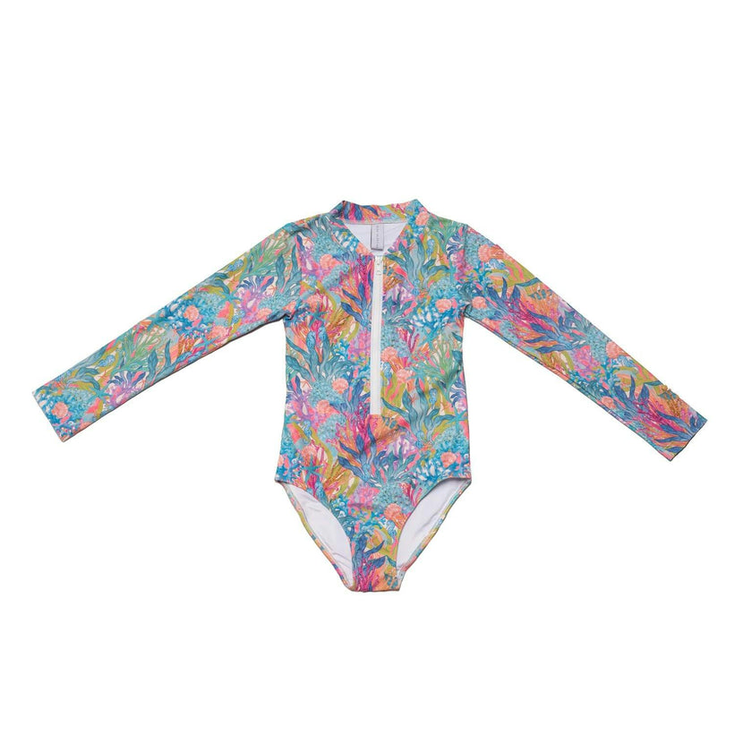 Long Sleeve Zip One Piece Swimsuit - Hand beaded
