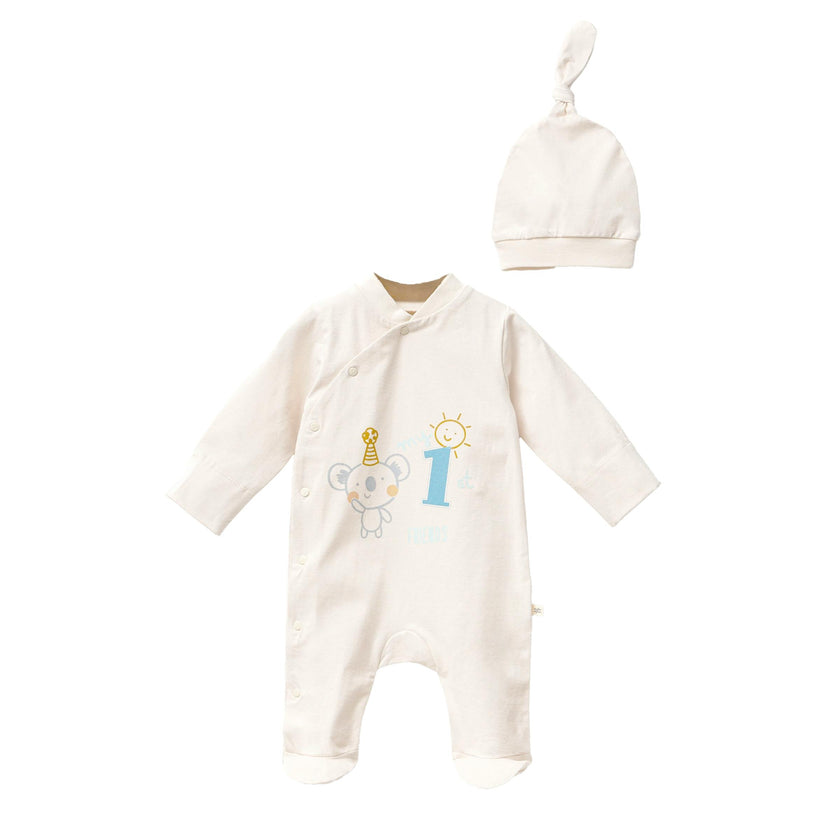 Cream First Graphic Babygrow & Hat