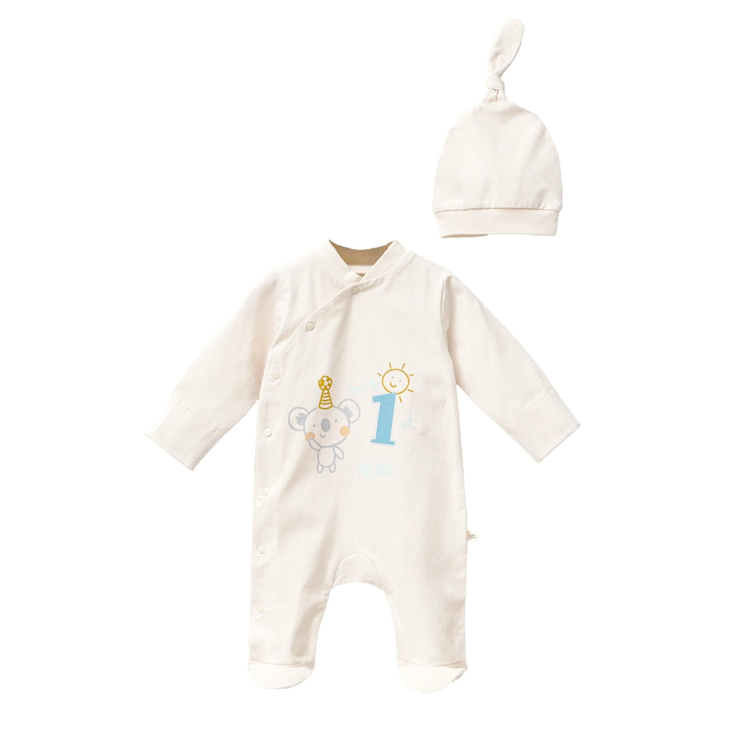 Cream First Graphic Babygrow & Hat