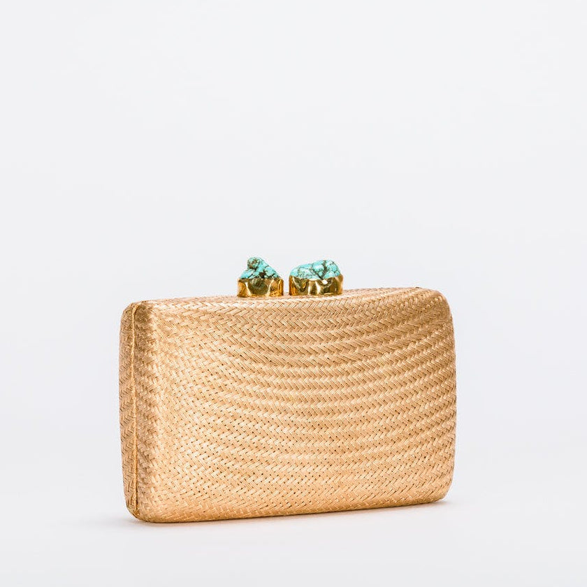 Women's Jen Straw Turquoise Stone Clutch Bag