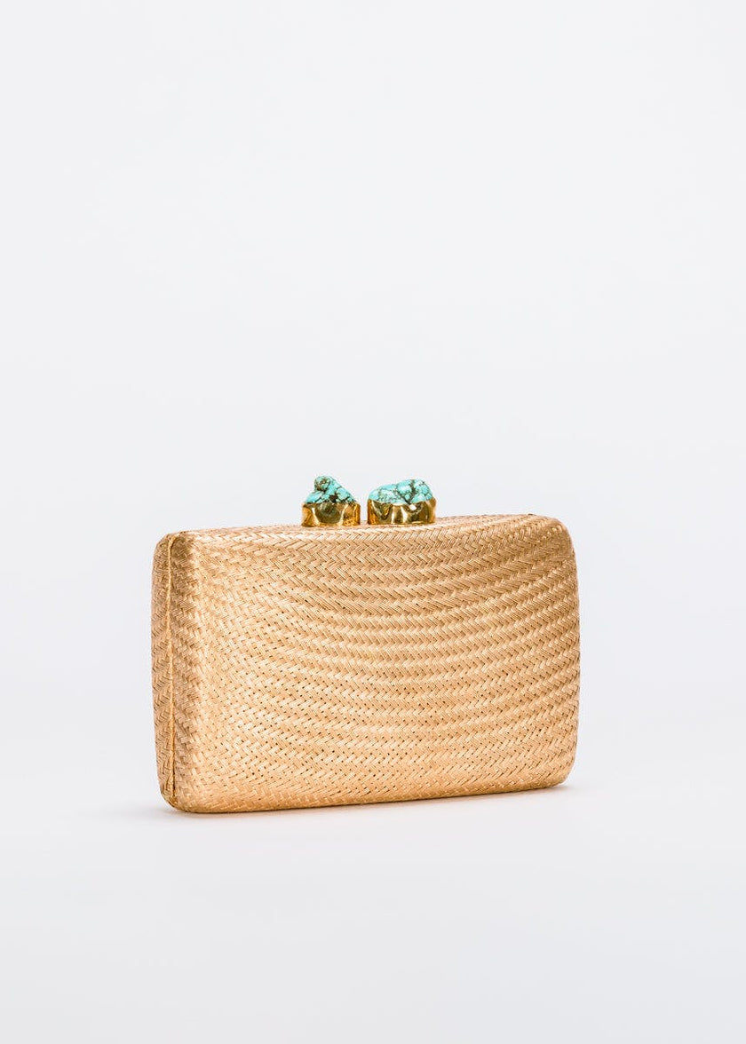 Women's Jen Straw Turquoise Stone Clutch Bag