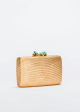 Women's Jen Straw Turquoise Stone Clutch Bag