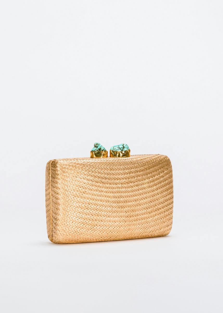 Women's Jen Straw Turquoise Stone Clutch Bag
