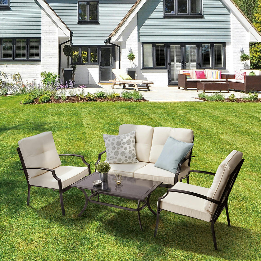 Outdoor 4-Piece Metal Patio Conversation Set With Cushions