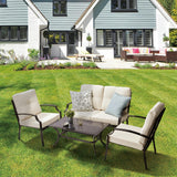 Outdoor 4-Piece Metal Patio Conversation Set With Cushions