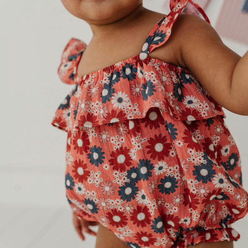 Baby Girl Gauze Bubble Romper in American Stars