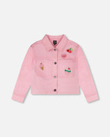 Pink Denim Jacket With Embroidered Patches