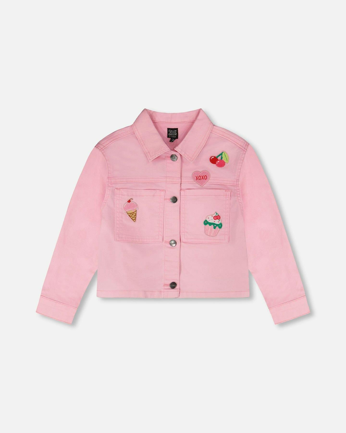 Pink Denim Jacket With Embroidered Patches