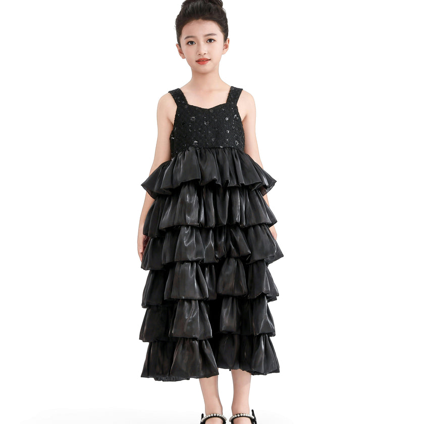 Black Ruffle Tiered Gala Dress