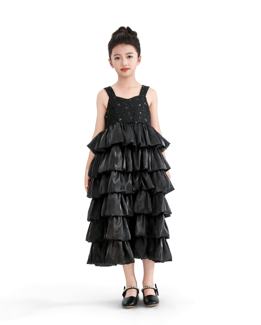 Black Ruffle Tiered Gala Dress